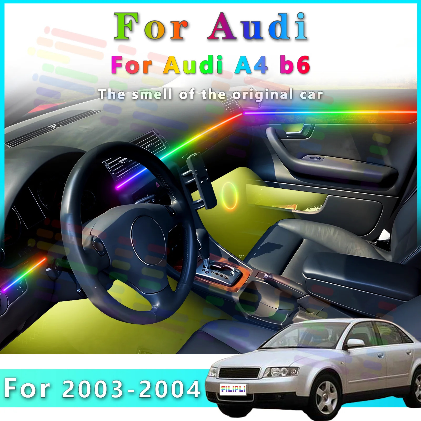 FILIPLI для Audi A4 B6 Auto LED 64Color RGB Symphony Внутренняя световая полоса для вращения интерьера - Enrich Driving Sensation
FILIPLI для Audi A4 B6 Auto LED 64Color RGB Symphony Внутренняя световая полоса для вращения интерьера - Enrich Driving Sensation