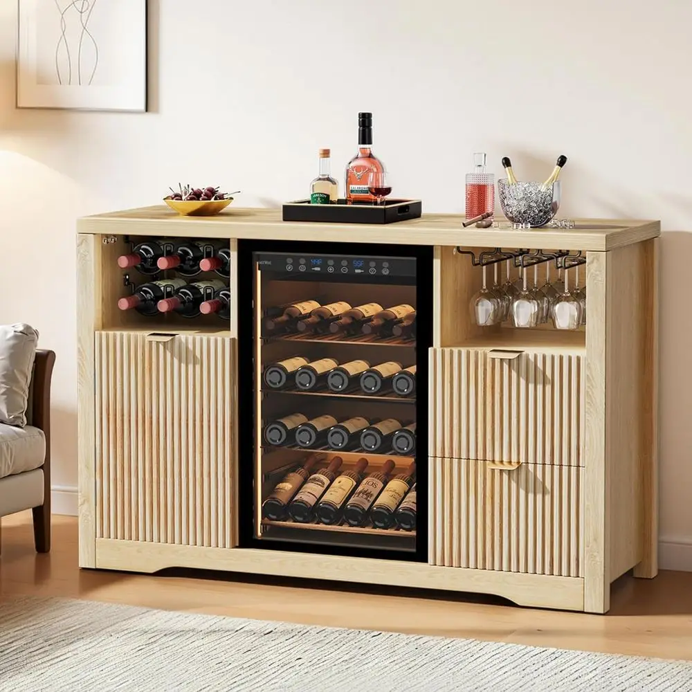 53 Long Ridge Space Kitchen Wine Cabinet with Storage, Natural Oak Wood Buffet Sideboard, Liquor Cabinet with Wine Rack for Home
53 Long Ridge Space Kitchen Wine Cabinet with Storage, Natural Oak Wood Buffet Sideboard, Liquor Cabinet with Wine Rack for Home