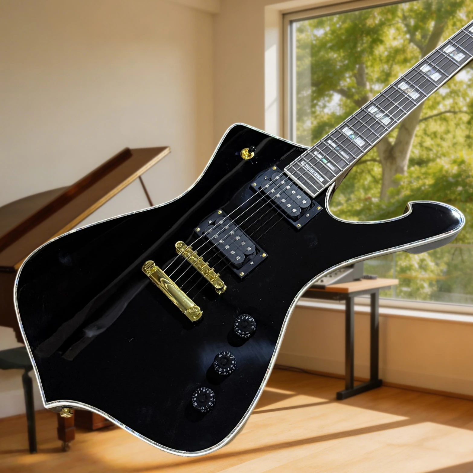 Black Glossy Electric Guitar 6 String High End Double Pickup for Metal Rock Stage Performance Iceman Shape Style
Black Glossy Electric Guitar 6 String High End Double Pickup for Metal Rock Stage Performance Iceman Shape Style