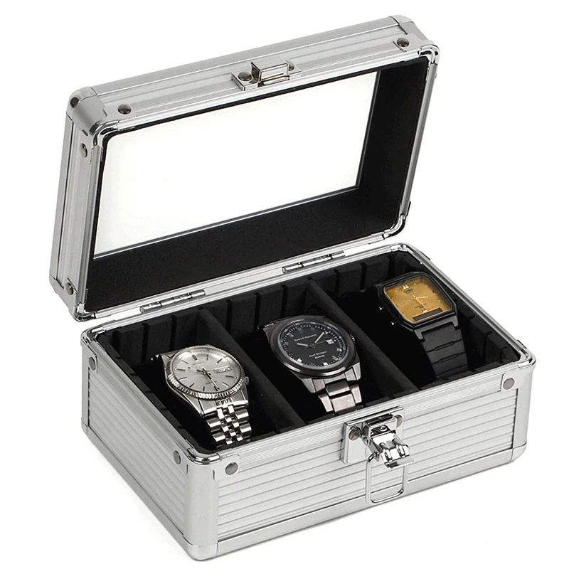 Aluminum alloy watch storage box with multiple slots Watch storage box with glass window aluminum case for men's watch storage
Aluminum alloy watch storage box with multiple slots Watch storage box with glass window aluminum case for men's watch storage