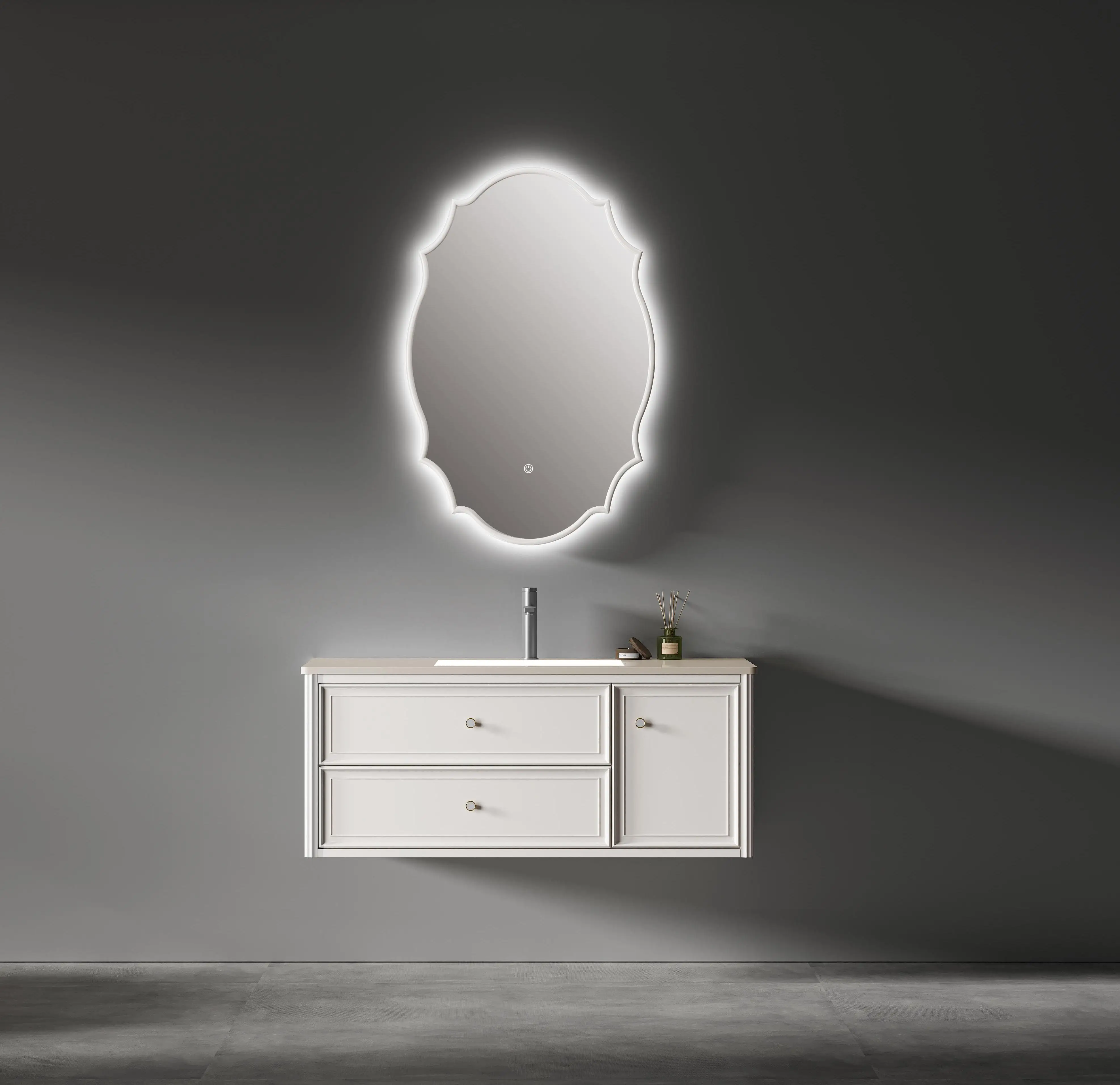 Modern Luxury Hotel Floating Vanity Bathroom Cabinets LED Bath Mirror And Ceramic Basin Seamless Design For Home Bathrooms
Modern Luxury Hotel Floating Vanity Bathroom Cabinets LED Bath Mirror And Ceramic Basin Seamless Design For Home Bathrooms