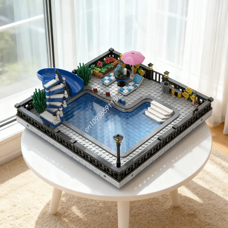 698pcs MOC Pool Time Modular Model Building Blocks Architecture Assembly DIY Creative Idea Display Collectible Brick Gift Design