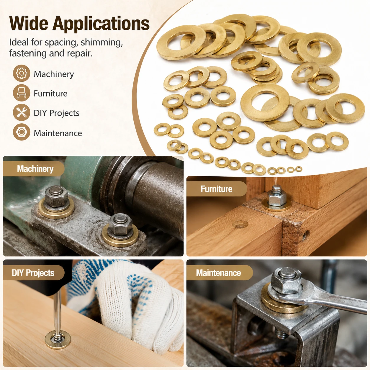 5-100Pcs Brass Flat Washer Assortment, M2 M2.5 M3 M4 M5 M6 M8 M10 M12 M14 M16 M18 M20, Coppers Metal Shim Spacer Set
5-100Pcs Brass Flat Washer Assortment, M2 M2.5 M3 M4 M5 M6 M8 M10 M12 M14 M16 M18 M20, Coppers Metal Shim Spacer Set