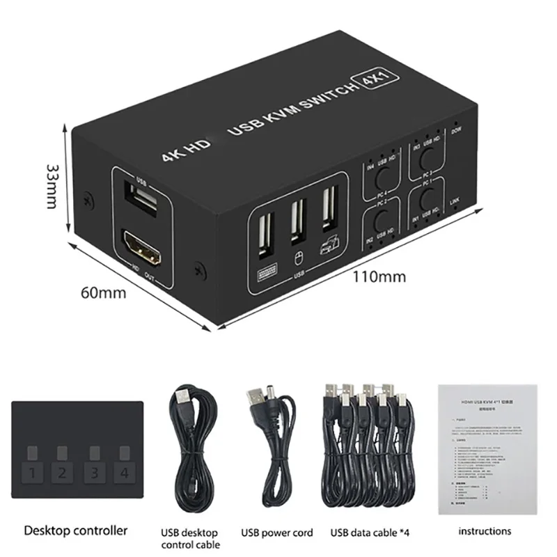 4K 60hz 4x1 HDMI KVM Switch 4 in 1 Out Video Display Adapter Converter for Laptop PC Host Share Monitor Mouse Keyboard Printer
4K 60hz 4x1 HDMI KVM Switch 4 in 1 Out Video Display Adapter Converter for Laptop PC Host Share Monitor Mouse Keyboard Printer