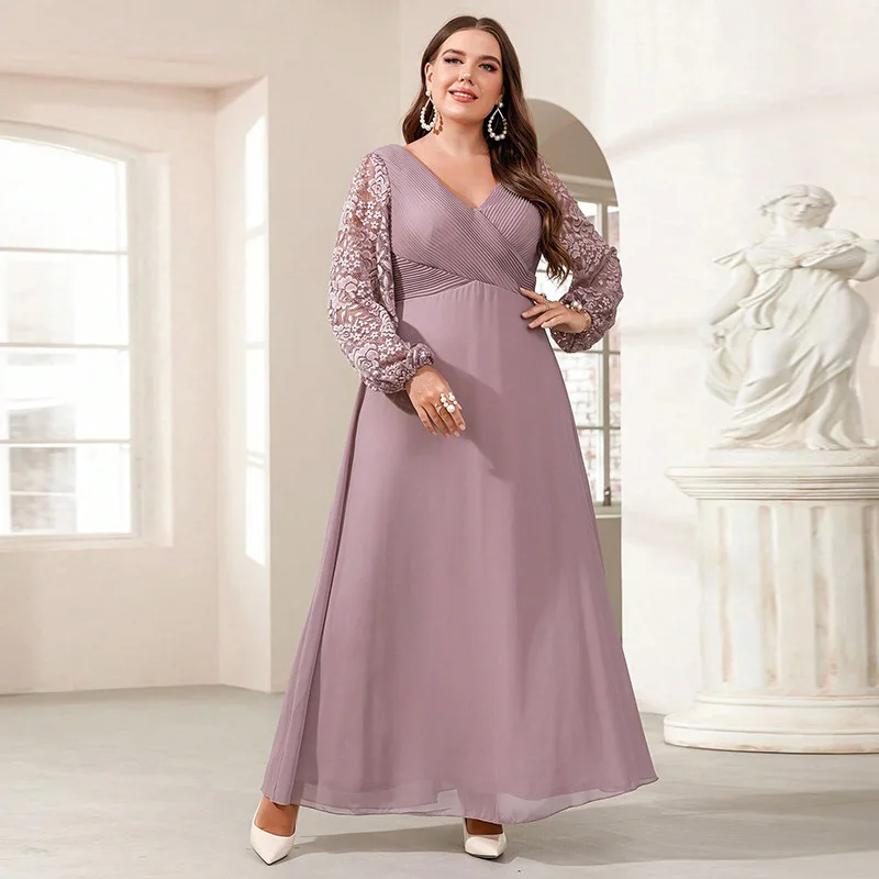 Plus Size Dusty Lavender Chiffon Bridesmaid Maxi Dress V Neck Floral Lace Puff Long Sleeve Church Wedding Formal Gown
Plus Size Dusty Lavender Chiffon Bridesmaid Maxi Dress V Neck Floral Lace Puff Long Sleeve Church Wedding Formal Gown