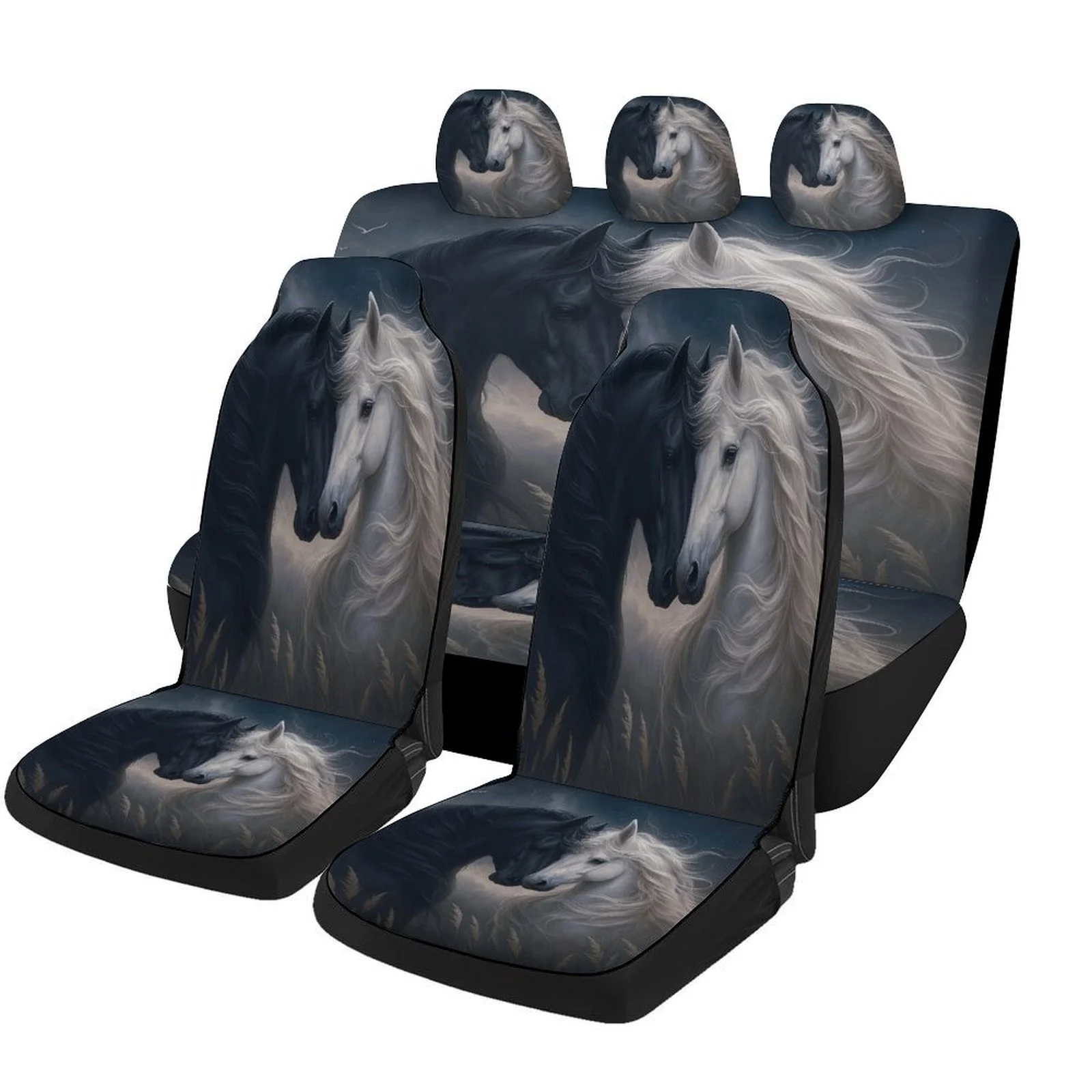 Набор чехлов на автомобильные сиденья с черно-белыми лошадьми для большинства автомобилей, декоративные модные высококачественные защитные чехлы для автомобильных сидений F
Набор чехлов на автомобильные сиденья с черно-белыми лошадьми для большинства автомобилей, декоративные модные высококачественные защитные чехлы для автомобильных сидений F