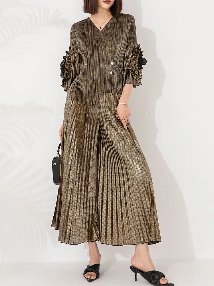 miyake 2 Pieces Pants Sets V Neck Ruffles Irregular Shirt With Wide Leg Trousers Luxury Clothing 2025 Spring Autumn New
miyake 2 Pieces Pants Sets V Neck Ruffles Irregular Shirt With Wide Leg Trousers Luxury Clothing 2025 Spring Autumn New