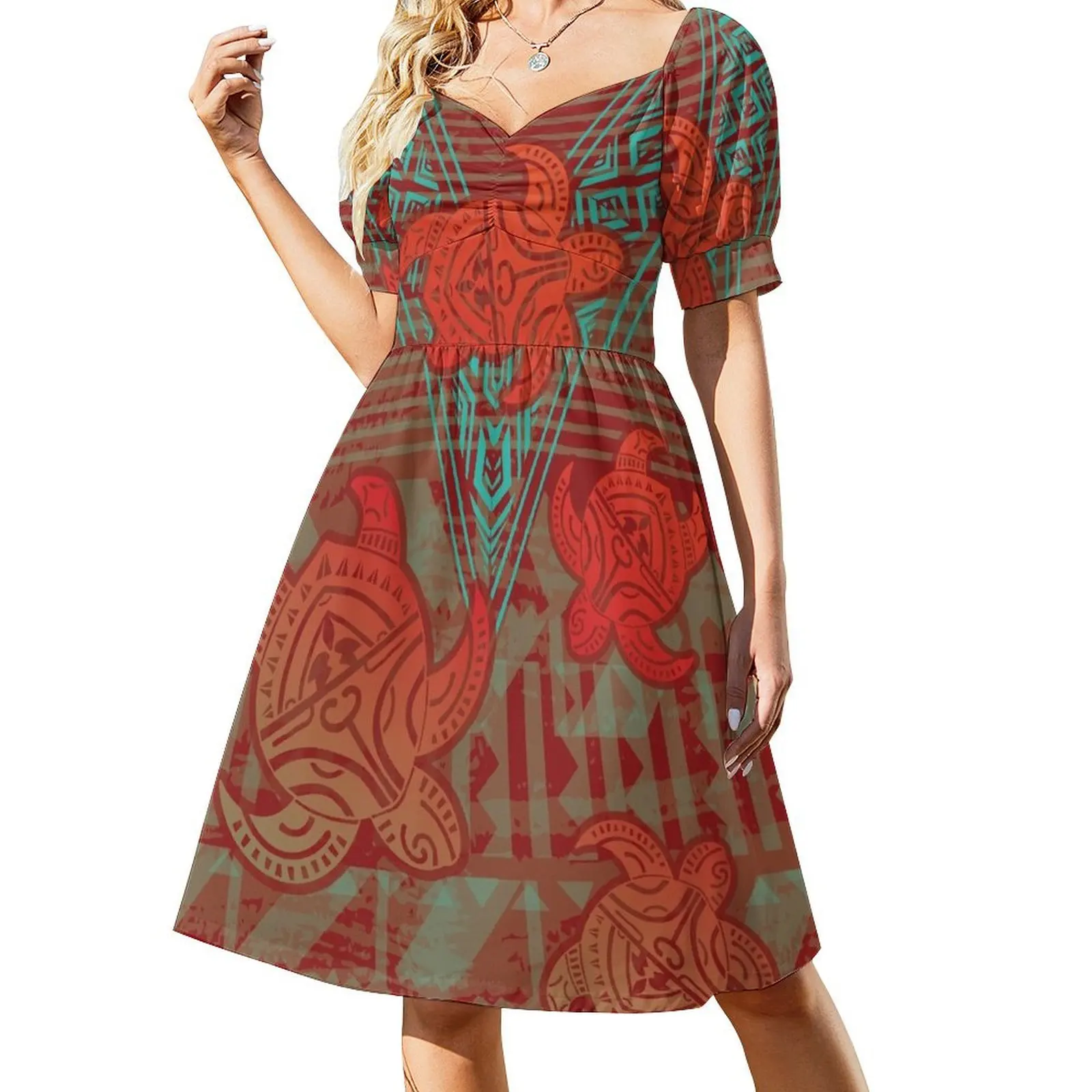 Fijian Red And Teal Tribal Turtle Abstract Short-Sleeved Dress bandage dress long dresses for women Dress
Fijian Red And Teal Tribal Turtle Abstract Short-Sleeved Dress bandage dress long dresses for women Dress
