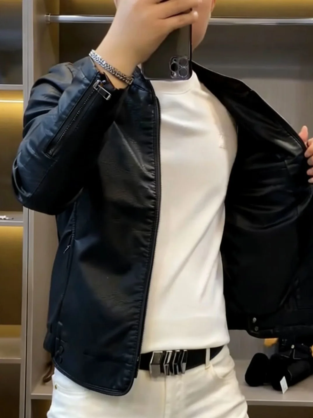 New Men's Leather Jaet Casual Top Coat Faionable Spring Waed Leather Versatile Long Sve Zipper Closure Pure Color
New Men's Leather Jaet Casual Top Coat Faionable Spring Waed Leather Versatile Long Sve Zipper Closure Pure Color