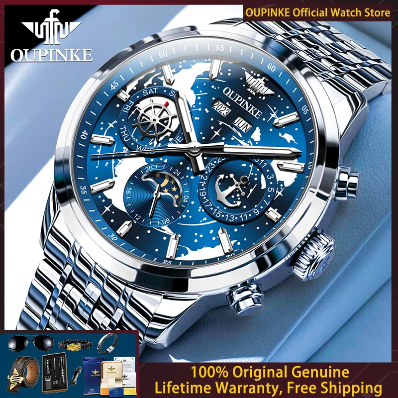 OUPINKE 3256 Men Watch Luxury Brand Starry Sky Moon Phase Waterproof Watch Cool All Automatic Mechanical Watch Men Formal Watch
OUPINKE 3256 Men Watch Luxury Brand Starry Sky Moon Phase Waterproof Watch Cool All Automatic Mechanical Watch Men Formal Watch