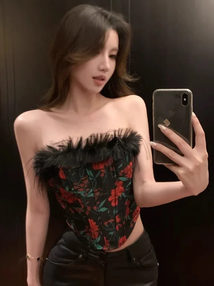 Осенний новый ретро розовый узор без бретелек Y2K, модный сексуальный топ на бретелях в социальном стиле, темпераментный универсальный женский топ 
Осенний новый ретро розовый узор без бретелек Y2K, модный сексуальный топ на бретелях в социальном стиле, темпераментный универсальный женский топ