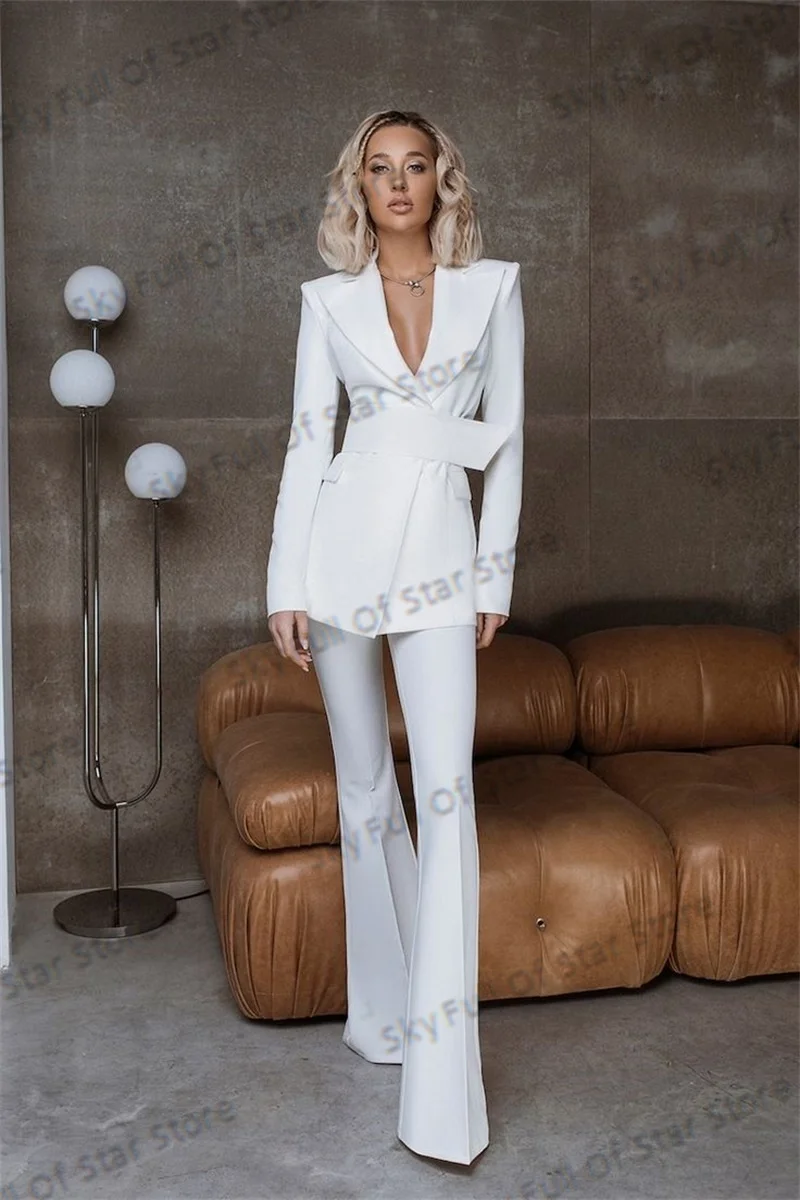 White Women Suit Set Customized 2 Pcs Blazer+Flare Pants Trousers Belt Formal Office Lady Jacket Cotton Wedding Prom Dress
White Women Suit Set Customized 2 Pcs Blazer+Flare Pants Trousers Belt Formal Office Lady Jacket Cotton Wedding Prom Dress