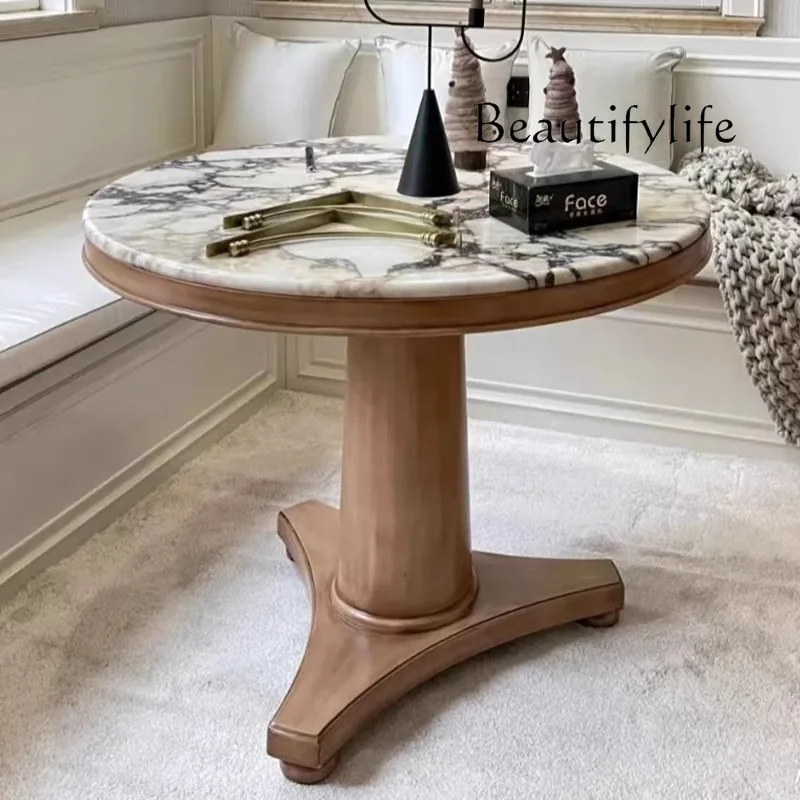 dining table and chair combination solid wood marble desktop round dining table French small apartment household dining table 
dining table and chair combination solid wood marble desktop round dining table French small apartment household dining table