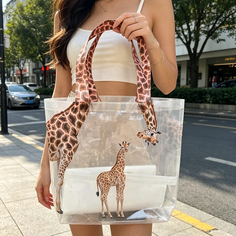 Transparent Woven Tote Bag Giraffe Pattern Large Capacity Waterproof Shopping Bag Clothing Storage Bags Simple Versatile Handbag
Transparent Woven Tote Bag Giraffe Pattern Large Capacity Waterproof Shopping Bag Clothing Storage Bags Simple Versatile Handbag