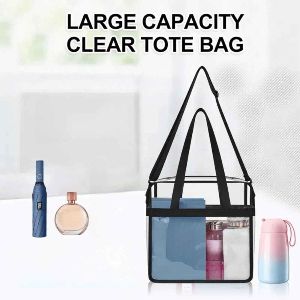 Portable Clear PVC Tote Bag Large Capacity Zipper Closure Transparent Crossbody Bag Adjustable Strap Multipurpose Handbag School
Portable Clear PVC Tote Bag Large Capacity Zipper Closure Transparent Crossbody Bag Adjustable Strap Multipurpose Handbag School