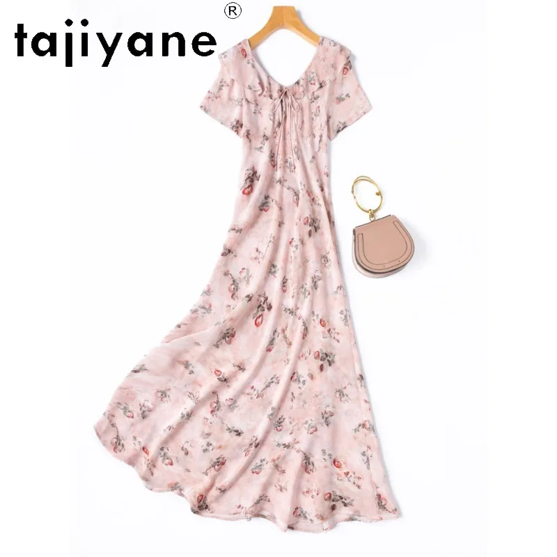 TAJIYANE 100% Mulberry Silk Dress Woman Stylish Pink Floral Long Summer Dresses Ruffled V-neck Frock 2026 Women Clothing платье
TAJIYANE 100% Mulberry Silk Dress Woman Stylish Pink Floral Long Summer Dresses Ruffled V-neck Frock 2026 Women Clothing платье