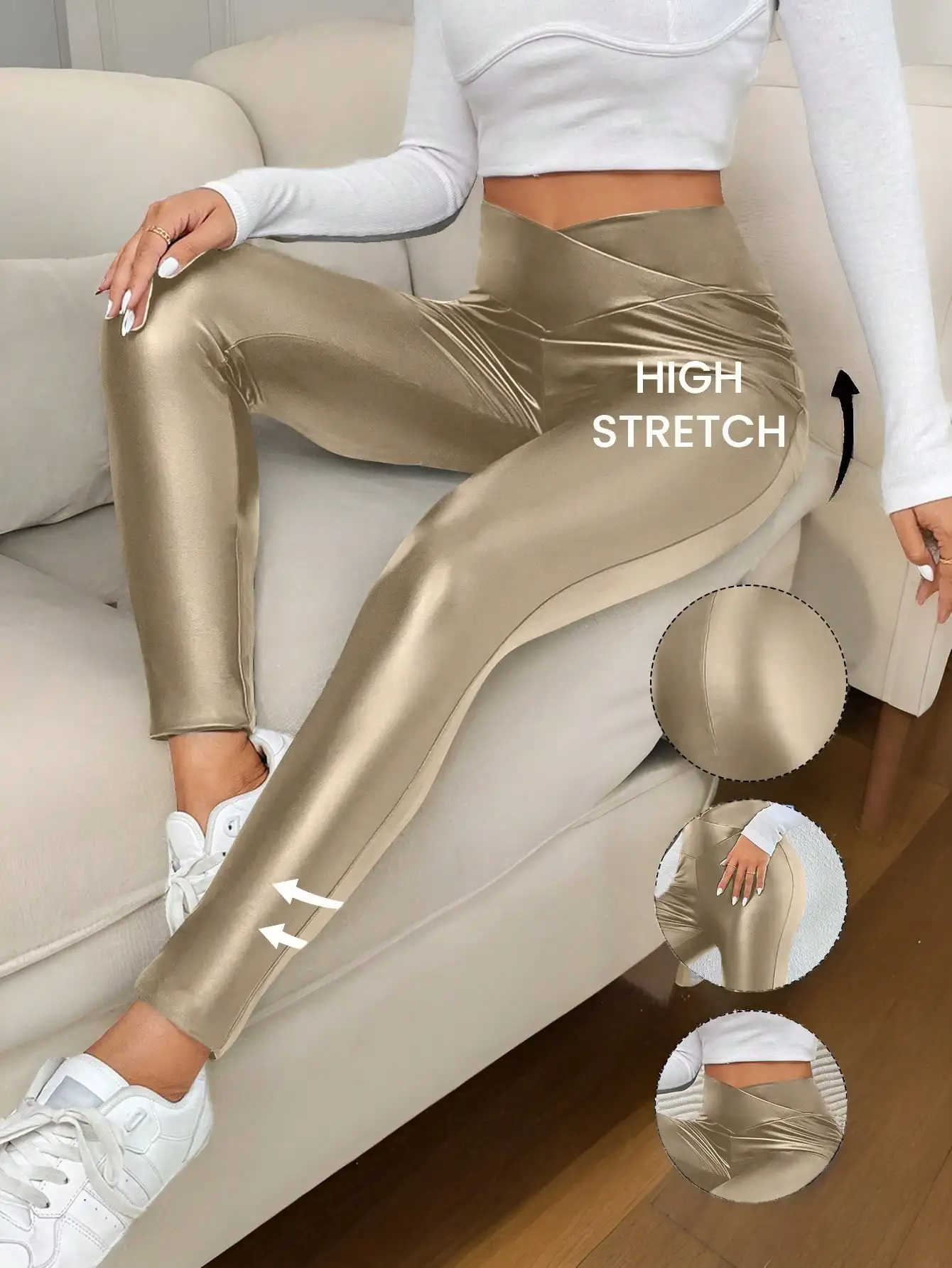 Women's Leggings Gold PU Leather Elegant Stretch Leggings 25 Summer Cross Waist Yoga Gym Lounge Home Studio Airport Outfits
Women's Leggings Gold PU Leather Elegant Stretch Leggings 25 Summer Cross Waist Yoga Gym Lounge Home Studio Airport Outfits