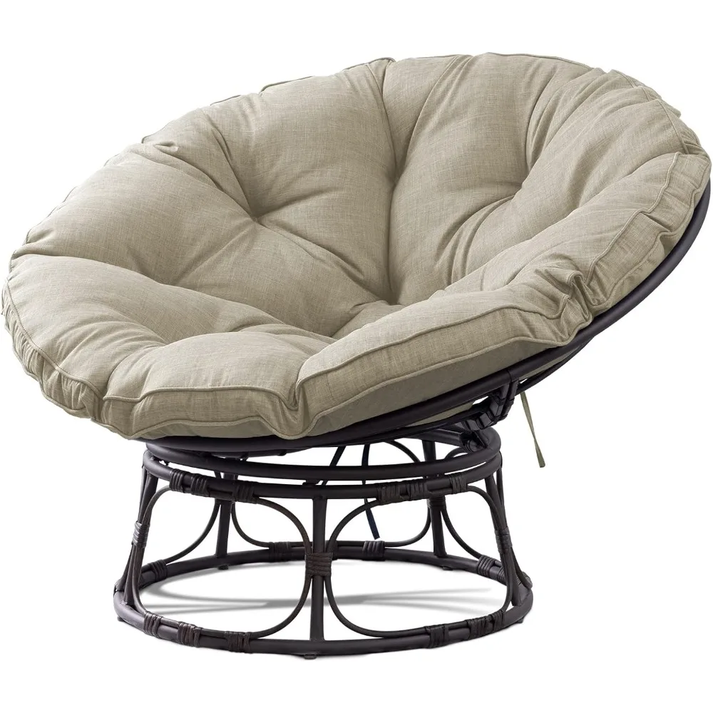 Papasan Chair with Cushion and Frame, 46'' Wicker Papasan Lounge Chair Large Saucer Chair, Brown Frame with Beige Cushion 
Papasan Chair with Cushion and Frame, 46'' Wicker Papasan Lounge Chair Large Saucer Chair, Brown Frame with Beige Cushion