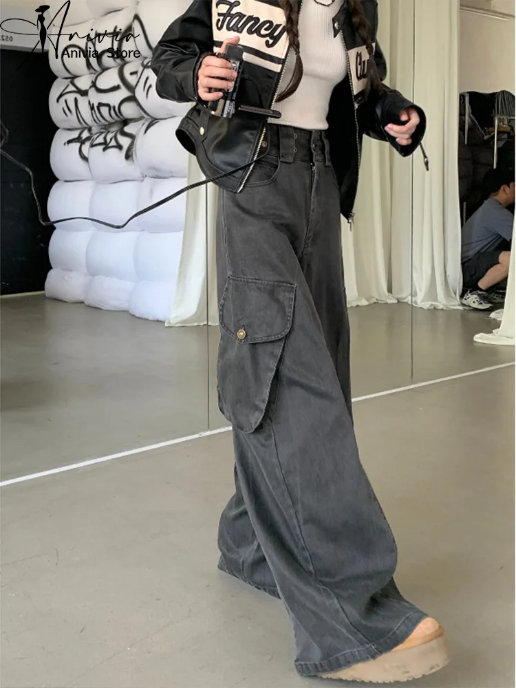 Harajuku Streetwear Retro Fashion Women High Waist Jeans Dark Gray Pocket Wide Leg Straight Loose Denim Trousers Y2K Baggy Pants
Harajuku Streetwear Retro Fashion Women High Waist Jeans Dark Gray Pocket Wide Leg Straight Loose Denim Trousers Y2K Baggy Pants