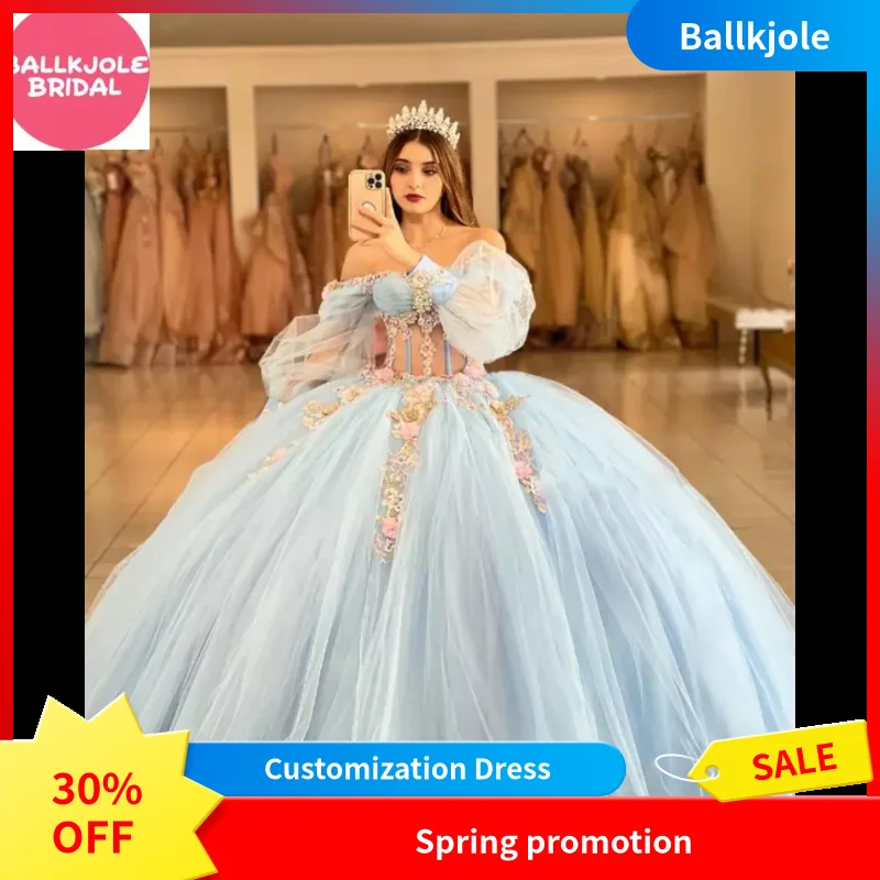 Light Blue Ball Gown Quinceañera Dress Long Sleeves Lace Vestidos De 15 Anos 16th Birthday Princess Party Vestido De 15 Años
Light Blue Ball Gown Quinceañera Dress Long Sleeves Lace Vestidos De 15 Anos 16th Birthday Princess Party Vestido De 15 Años