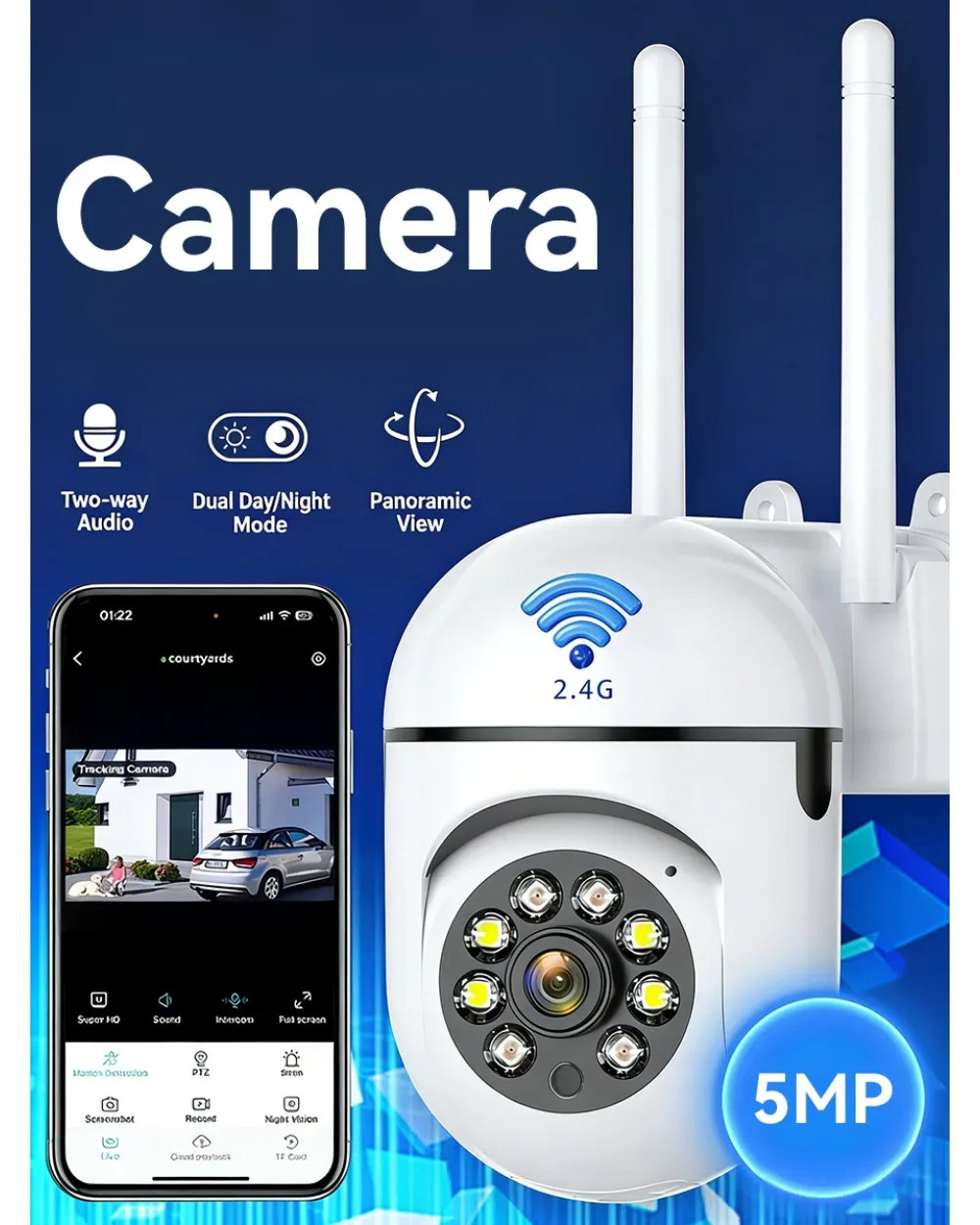 1/2/4 шт. 2.4G 5 МП Уличная PTZ Wi-Fi IP-камера видеонаблюдения с 5-кратным цифровым зумом
1/2/4 шт. 2.4G 5 МП Уличная PTZ Wi-Fi IP-камера видеонаблюдения с 5-кратным цифровым зумом