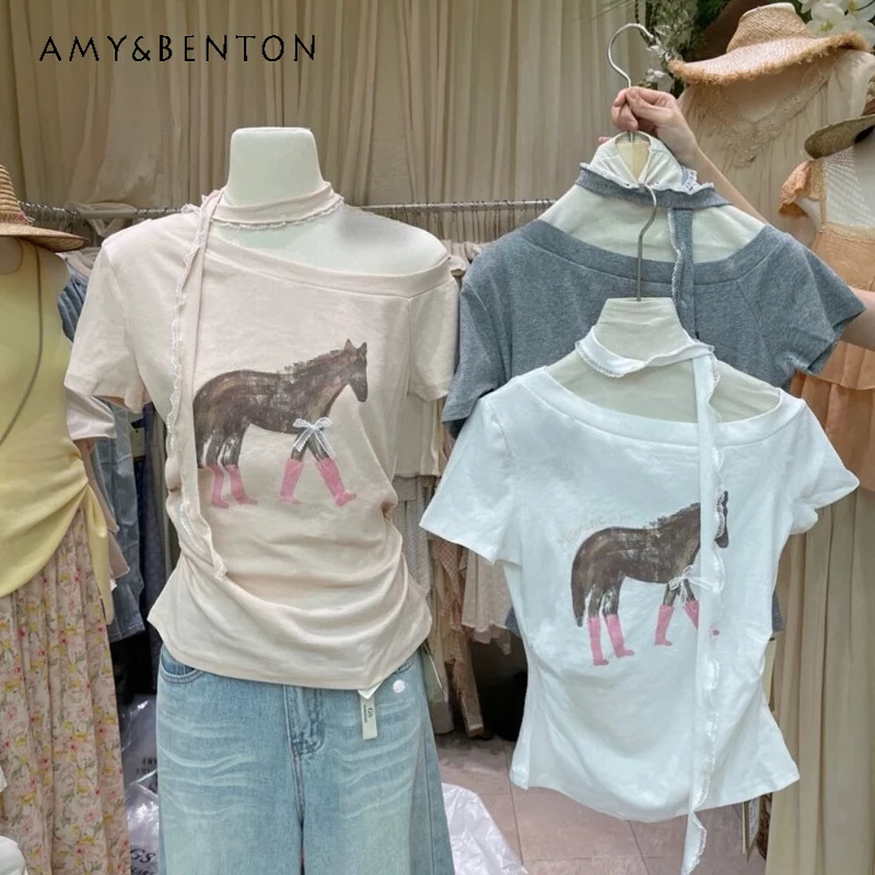Relaxed Fit T-shirt 2026 Summer Fun Print Sweet Slimming Cinched Waist Top Figure-flattering Cropped Tee For Women's Y2k Clothes
Relaxed Fit T-shirt 2026 Summer Fun Print Sweet Slimming Cinched Waist Top Figure-flattering Cropped Tee For Women's Y2k Clothes