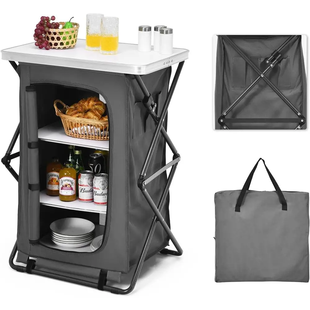 Portable 35 Outdoor Camping Kitchen Station with 3-Tier Organizer, Carry Bag, Easy Setup, Compact Table for Picnic and BBQ
Portable 35 Outdoor Camping Kitchen Station with 3-Tier Organizer, Carry Bag, Easy Setup, Compact Table for Picnic and BBQ