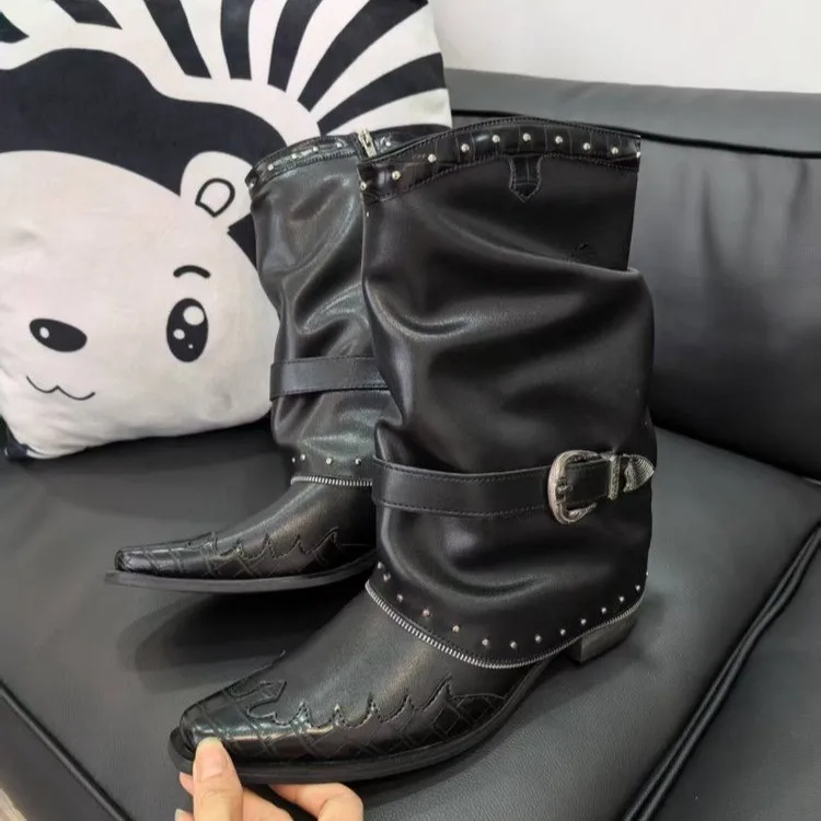 2025 New Gothic Cowgirls Western Boots For Women Pointed Toe Rivet Buckles Chunky Heels Vintage Women Mid-Calf Boots
2025 New Gothic Cowgirls Western Boots For Women Pointed Toe Rivet Buckles Chunky Heels Vintage Women Mid-Calf Boots