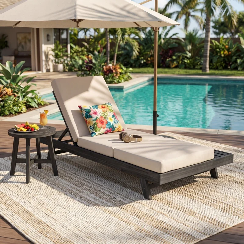 Acacia Wood Lounge Chaise Set with Cream Cushion, One-Side Space, Dark Grey Option
Acacia Wood Lounge Chaise Set with Cream Cushion, One-Side Space, Dark Grey Option