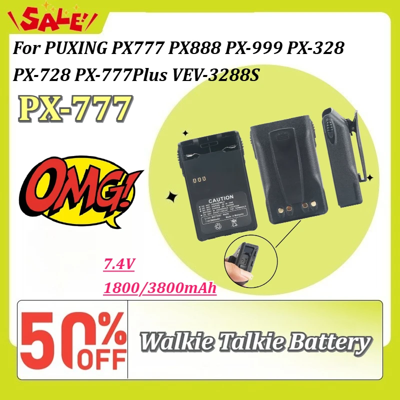 PX-777 7.4V 1800/3800mAh Walkie Talkie Battery for PUXING PX777 PX888 PX-999 PX-328 PX-728 PX-777Plus VEV-3288S With Type-C
PX-777 7.4V 1800/3800mAh Walkie Talkie Battery for PUXING PX777 PX888 PX-999 PX-328 PX-728 PX-777Plus VEV-3288S With Type-C