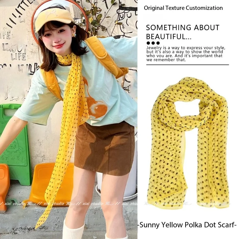Women's Bright Yellow Polka Dot Scarf Thin Neck Design High-End Fashion Shawl Outerwear Accessory for Stylish Decoration
Women's Bright Yellow Polka Dot Scarf Thin Neck Design High-End Fashion Shawl Outerwear Accessory for Stylish Decoration