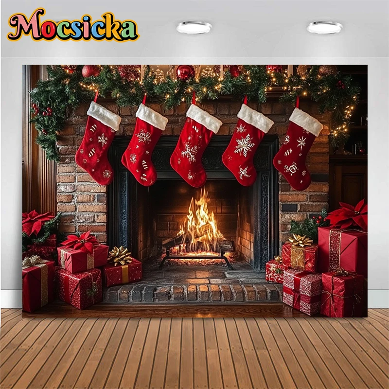 Mocsicka Christmas Fireplace Photography Backdrop Brick Wall Tapestry Red Stockings Gift Party Background Children Studio Banner
Mocsicka Christmas Fireplace Photography Backdrop Brick Wall Tapestry Red Stockings Gift Party Background Children Studio Banner