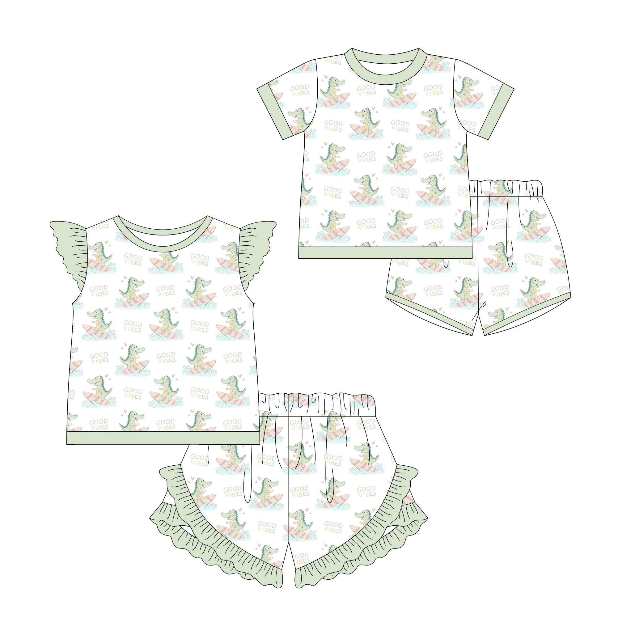 Summer new children's clothing for toddler boys and girls green cartoon little dinosaur print tops and shorts suits wholesale an
Summer new children's clothing for toddler boys and girls green cartoon little dinosaur print tops and shorts suits wholesale an