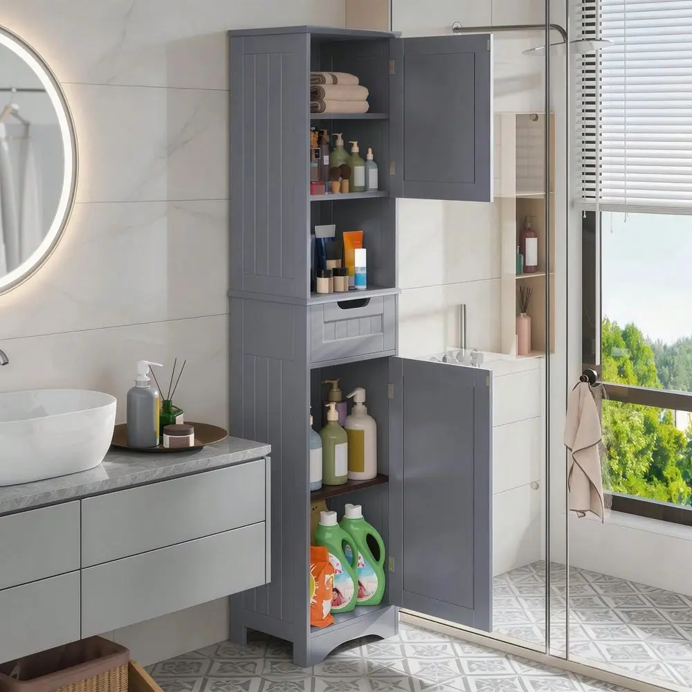 Bathroom Storage Cabinet 67 H Tall Bathroom Cabinet Narrow Wooden Floor Cabinet With Door Drawer Adjustable Shelf Grey
Bathroom Storage Cabinet 67 H Tall Bathroom Cabinet Narrow Wooden Floor Cabinet With Door Drawer Adjustable Shelf Grey