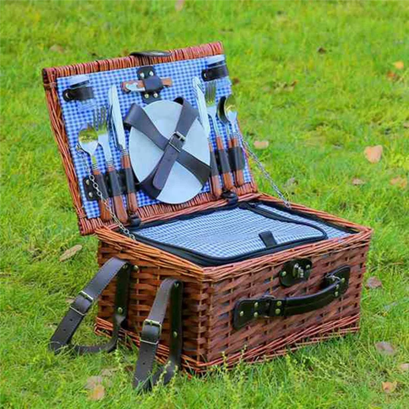 For 4 People Wicker Picnic Basket Outdoor Camping Lunch Box Set(Blue) 
For 4 People Wicker Picnic Basket Outdoor Camping Lunch Box Set(Blue)