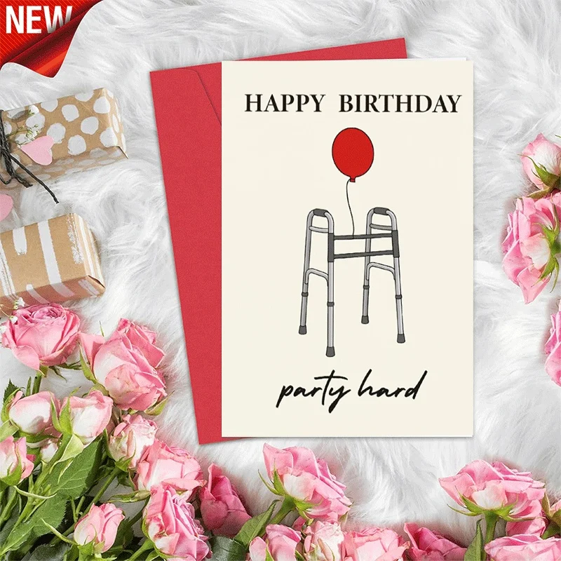 Happy Birthday Greeting Card, Funny Party Hard Walker Balloon Themed Birthday Card for Elderly Senior Birthday
Happy Birthday Greeting Card, Funny Party Hard Walker Balloon Themed Birthday Card for Elderly Senior Birthday
