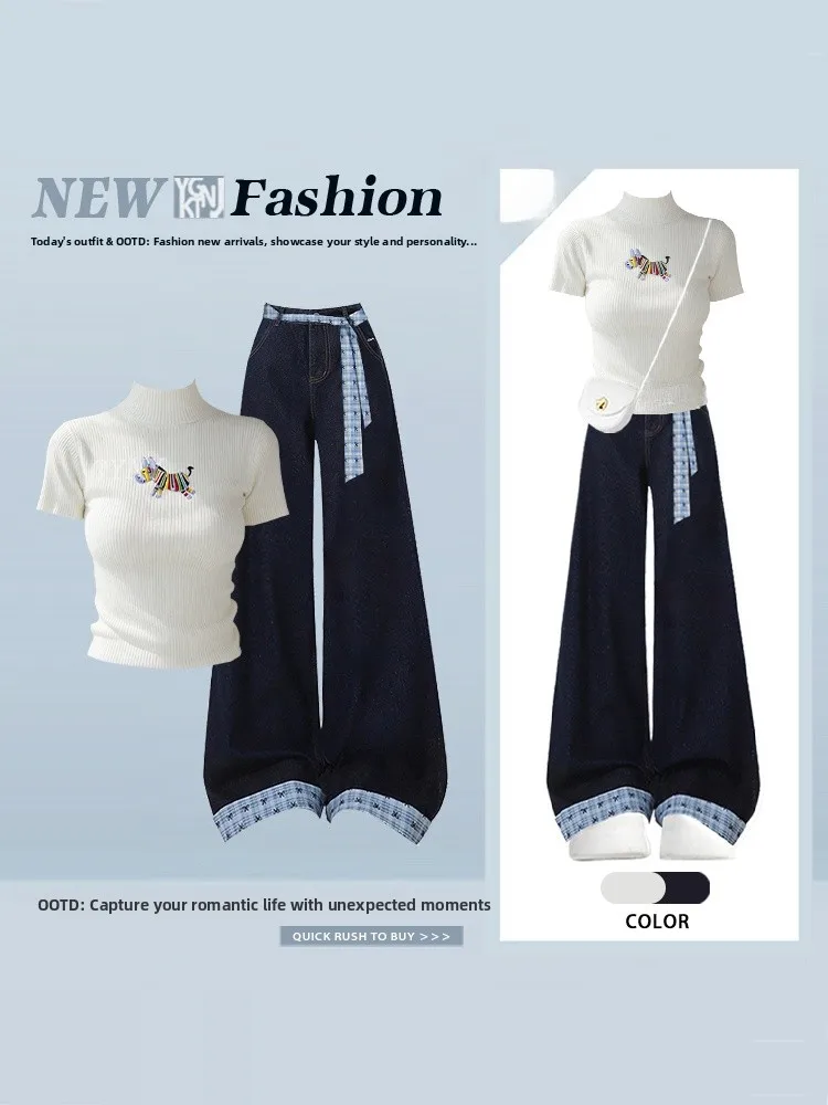 Korean Sle White Embroidered f High Collar Knitted Top Women Slim Fit Base irt ort Sve Color Blo Jeans Two Piec...
Korean Sle White Embroidered f High Collar Knitted Top Women Slim Fit Base irt ort Sve Color Blo Jeans Two Piec...