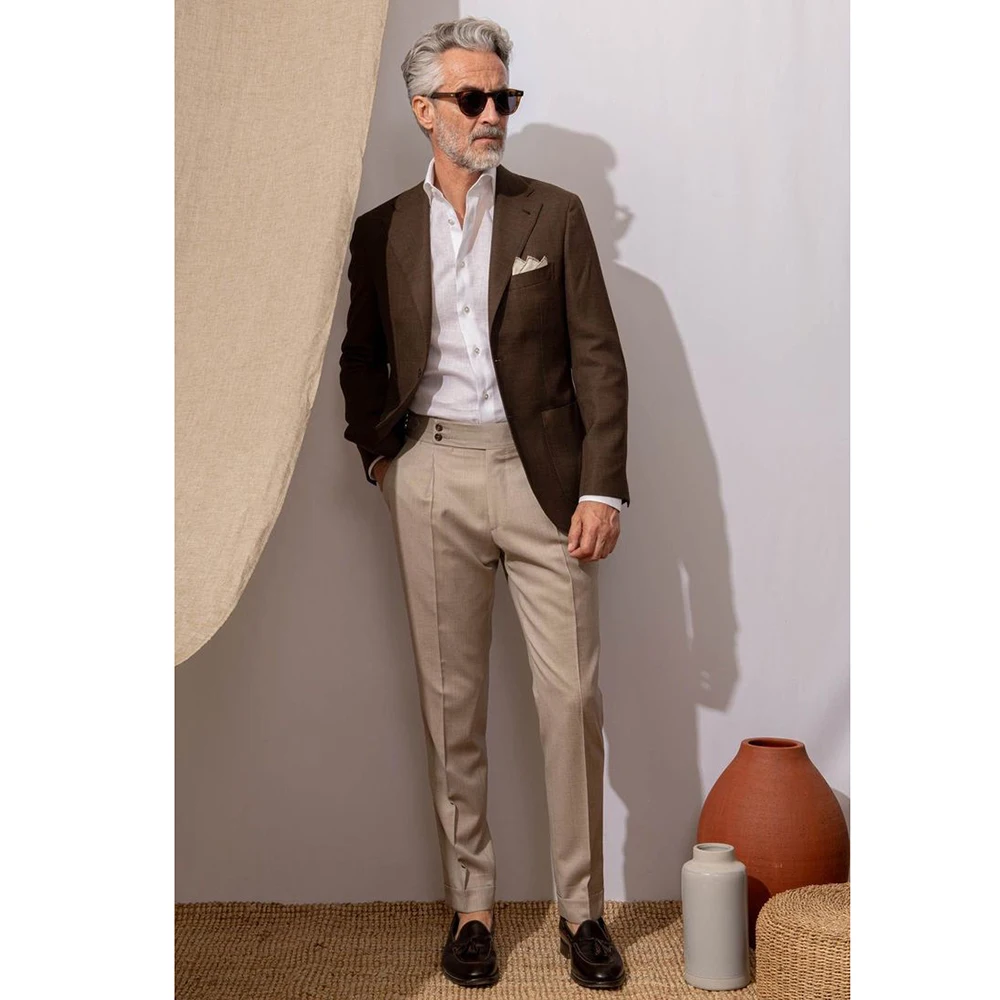 High Quality Tailor Made Men's Suits Brown Blazer Khaki Pants 2 Piece Slim Fit Casual Party Office Full Set Costume Homme Terno
High Quality Tailor Made Men's Suits Brown Blazer Khaki Pants 2 Piece Slim Fit Casual Party Office Full Set Costume Homme Terno