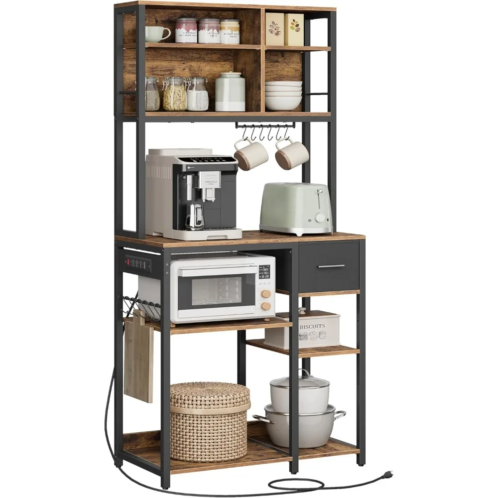 Bakers Rack with Charging Station, Coffee Bar with Adjustable Storage Shelves, Fabric Drawer, 12 Hooks, 15.7 x 31.5 x 71 Inches
Bakers Rack with Charging Station, Coffee Bar with Adjustable Storage Shelves, Fabric Drawer, 12 Hooks, 15.7 x 31.5 x 71 Inches