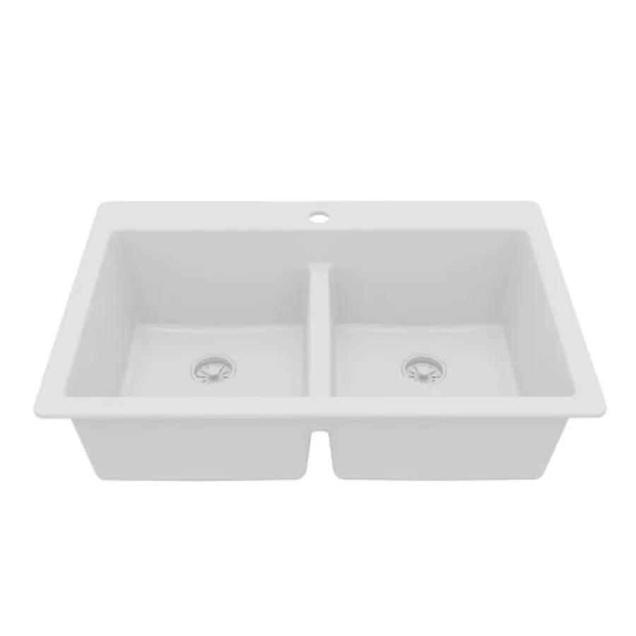 33 Inch Quartz Composite Double Bowl Kitchen Sink, Top Mount Drop-In 50/50 Low Divider, Heat and Impact Resistant Granite Quart
33 Inch Quartz Composite Double Bowl Kitchen Sink, Top Mount Drop-In 50/50 Low Divider, Heat and Impact Resistant Granite Quart