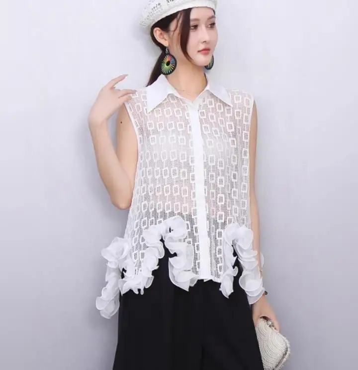 Европейская модная женская летняя блузка без рукавов с 3D кружевной ажурной рубашкой
Европейская модная женская летняя блузка без рукавов с 3D кружевной ажурной рубашкой