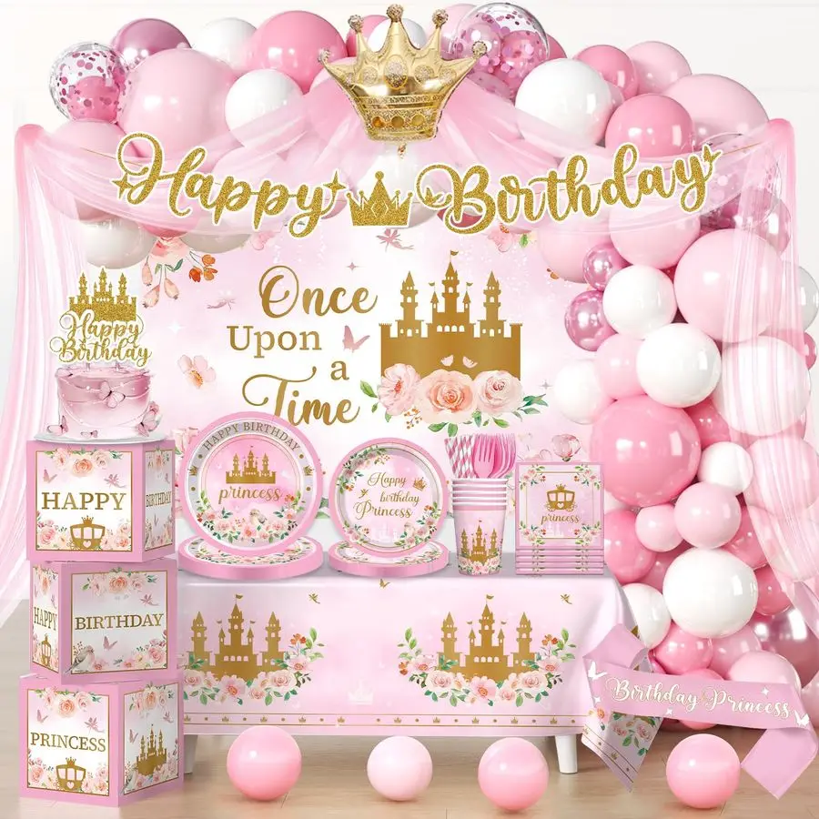 Birthday Party Decorations for Girl, Allinone Pink Princess Birthday Decorations Set Include Balloon Arch Tableware Tulle Curtai
Birthday Party Decorations for Girl, Allinone Pink Princess Birthday Decorations Set Include Balloon Arch Tableware Tulle Curtai