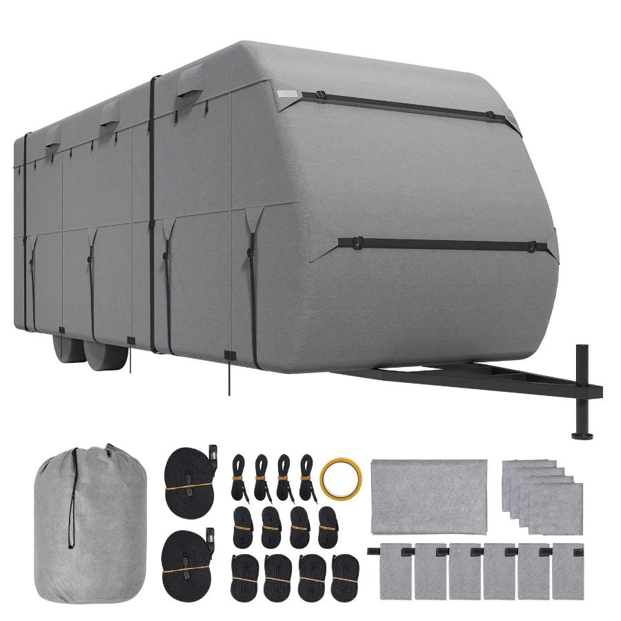 Travel Trailer Cover 30-33 ft RV Cover 4-Layer Non-Woven Fabric Camper Cover Waterproof Windproof Rip-Stop Class A RV Cover wit
Travel Trailer Cover 30-33 ft RV Cover 4-Layer Non-Woven Fabric Camper Cover Waterproof Windproof Rip-Stop Class A RV Cover wit