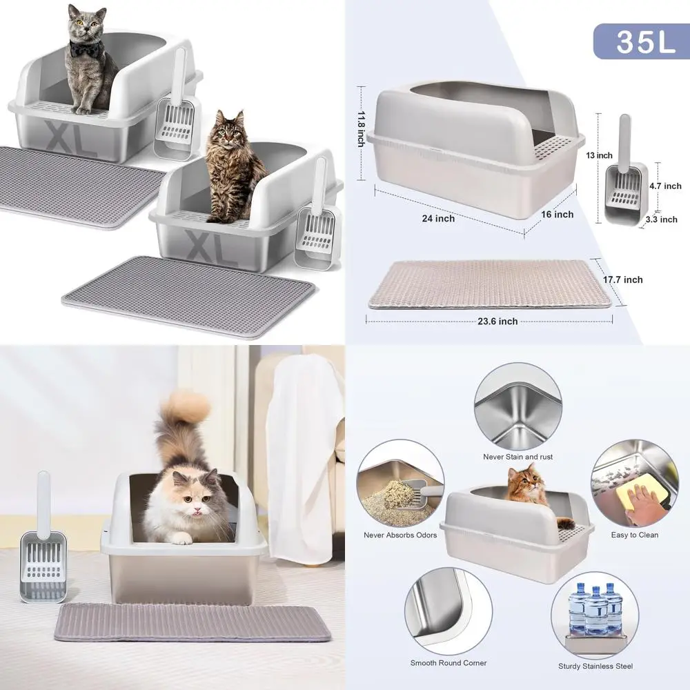 Очень большой лоток для кошачьего туалета из нержавеющей стали с высокими бортами и крышкой, 24x16x11.8 дюймов, для крупных кошек, защита от протеканий, легко чистится, включает коврик
Очень большой лоток для кошачьего туалета из нержавеющей стали с высокими бортами и крышкой, 24x16x11.8 дюймов, для крупных кошек, защита от протеканий, легко чистится, включает коврик