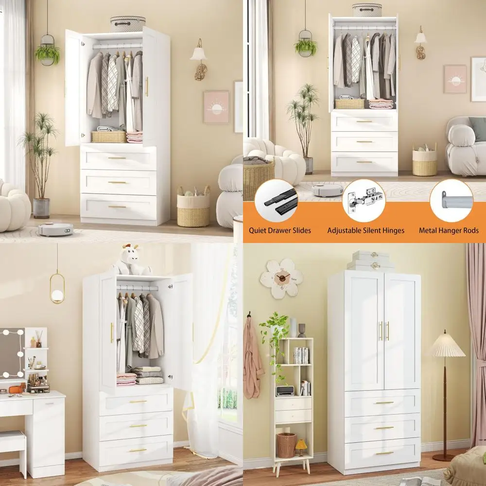 White Bedroom Armoires: Modern Wardrobe Closet with Hanging Rod and Drawers, Wooden Storage Cabinet with Shelves (31.5)
White Bedroom Armoires: Modern Wardrobe Closet with Hanging Rod and Drawers, Wooden Storage Cabinet with Shelves (31.5)