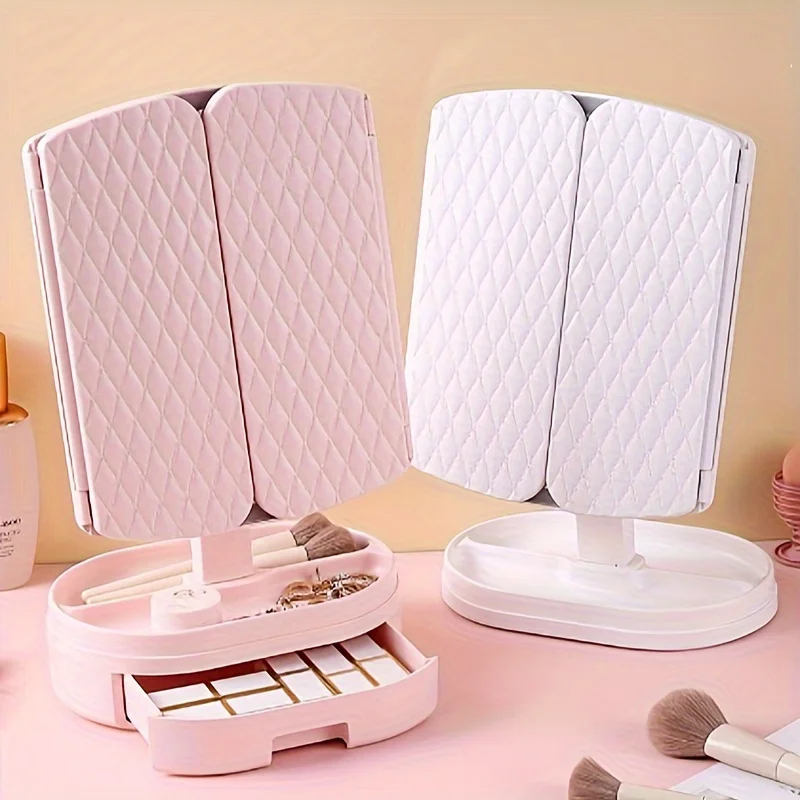 1pc Folding Vanity Mirror, LED Tri-fold Desktop Makeup Mirror With Stand, Screen Dimming, Suitable For Makeup And Gifts
1pc Folding Vanity Mirror, LED Tri-fold Desktop Makeup Mirror With Stand, Screen Dimming, Suitable For Makeup And Gifts