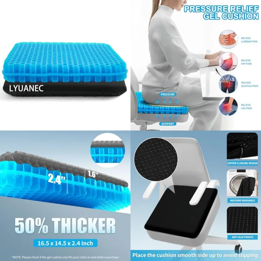 Gel Seat Cushion for Long Sitting - 16.5 x 14.5 x 2.4 Extra ThickSoft Gel Cushion for People Over 185 lbs, Pressure Relief Cush
Gel Seat Cushion for Long Sitting - 16.5 x 14.5 x 2.4 Extra ThickSoft Gel Cushion for People Over 185 lbs, Pressure Relief Cush