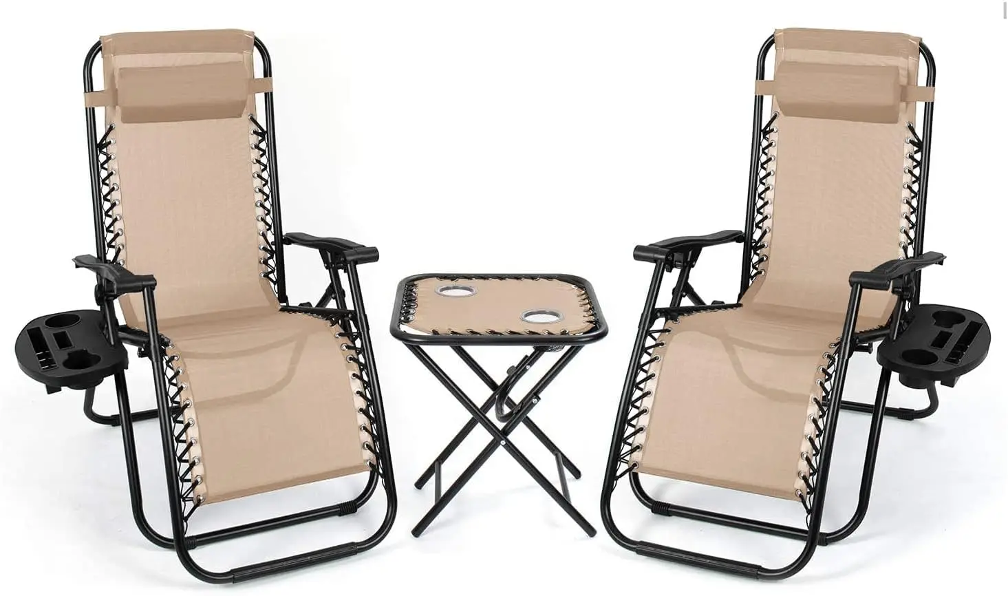 Adjustable Zero Gravity Folding Recliner with Side Table & Cup Holders for Patio, Lawn, Camping (Beige)
Adjustable Zero Gravity Folding Recliner with Side Table & Cup Holders for Patio, Lawn, Camping (Beige)