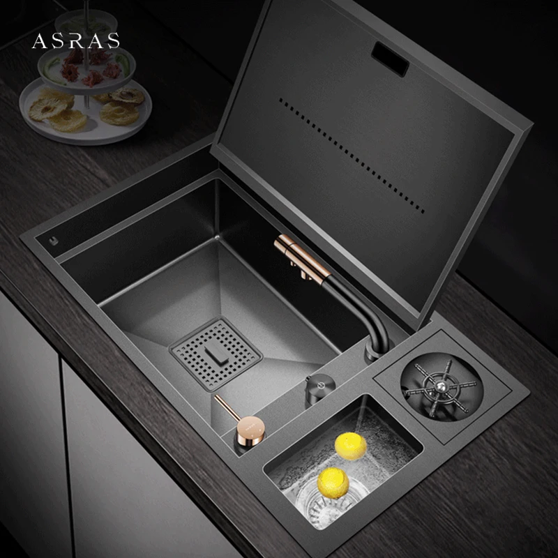ASRAS Nanometer Hidden Flip Cover kitchen Island Sink 4mm Thickness Handmade Cup Rinser And Trash Can Kitchen Sinks
ASRAS Nanometer Hidden Flip Cover kitchen Island Sink 4mm Thickness Handmade Cup Rinser And Trash Can Kitchen Sinks