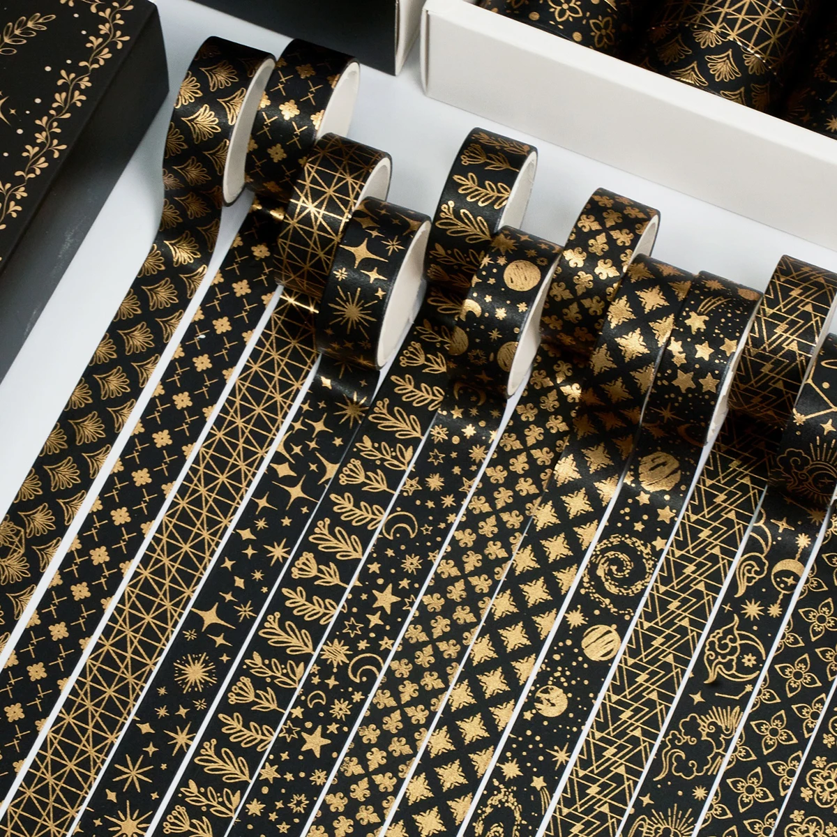 20 Rolls Vintage Gothic Black Gold Washi Tape Set, Gold Foil Star Floral Decorative Tape for Scrapbook Journal Planner Supplies
20 Rolls Vintage Gothic Black Gold Washi Tape Set, Gold Foil Star Floral Decorative Tape for Scrapbook Journal Planner Supplies